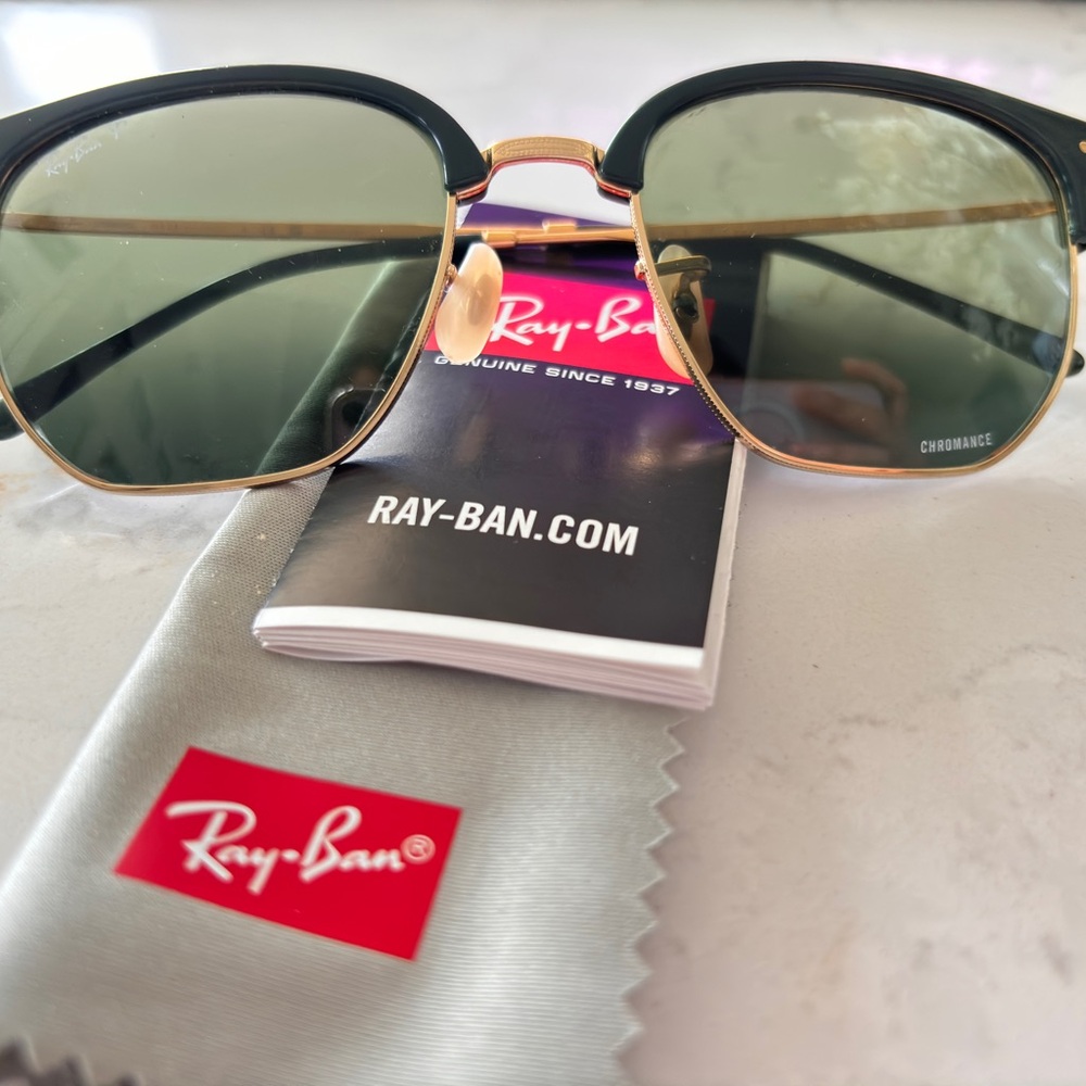 Ray-Ban Polarized Gold Green Clubmaster Chromance Frame Sunglasses